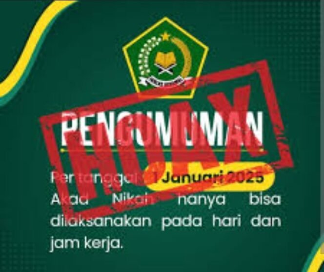
 Hoax larangan menikah di hari Sabtu,Minggu dan Hari Libur. Kemenag: yang libur hanya Kantor KUA.